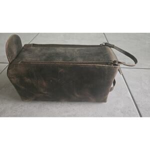 Mens Genuine Brown Leather Kit Toiletry Bag